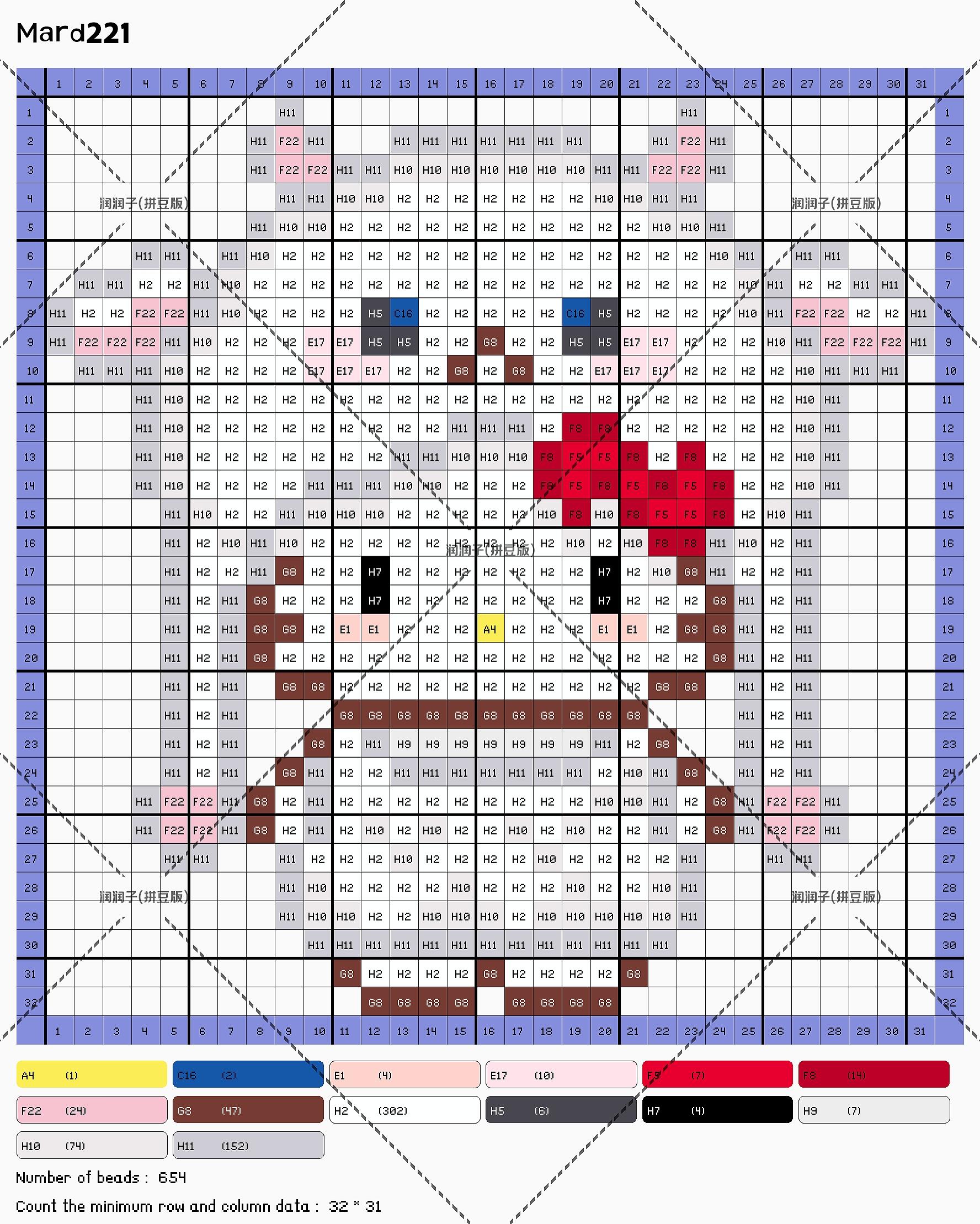 拼豆图纸 毛绒帽kitty