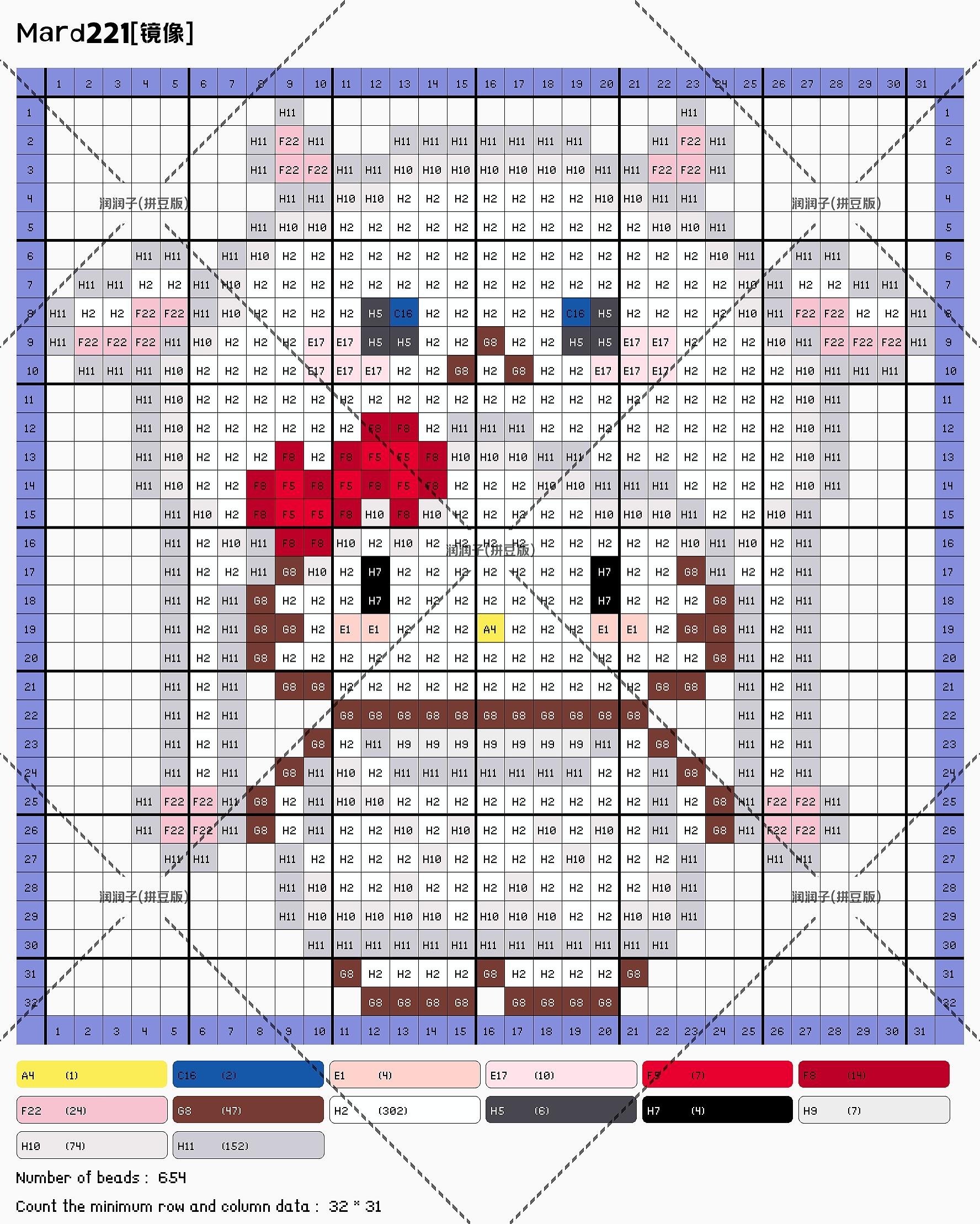 拼豆图纸 毛绒帽kitty